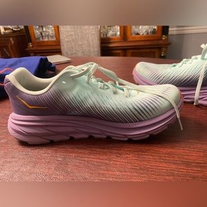 HOKA One One Rincon 3 Women’s Sneakers, Color: Blue Glass w/ orange purple soles